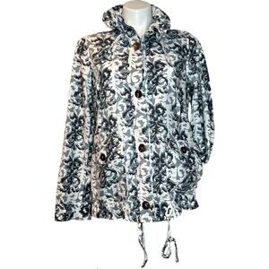 Tribal Women’s Ruffle Trim Blue Abstract Print Jacket, size 8